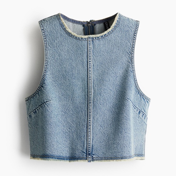 H&M Tops - 🖤Blue Denim Sleeveless Crop Top